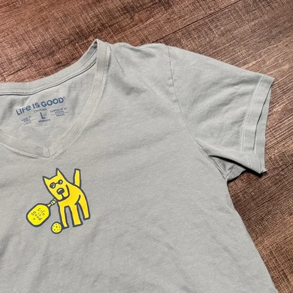 Life Is Good Kids Shirt in Light Blue with Yellow Cat Graphic - Picture 3 of 6